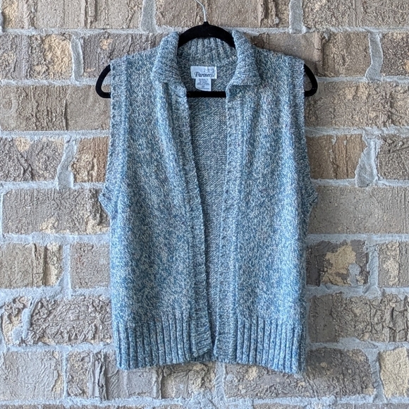 VTG 80s Partners Wool Blend Open Front Vest Medium Teal Multicolor Knit - Picture 1 of 6